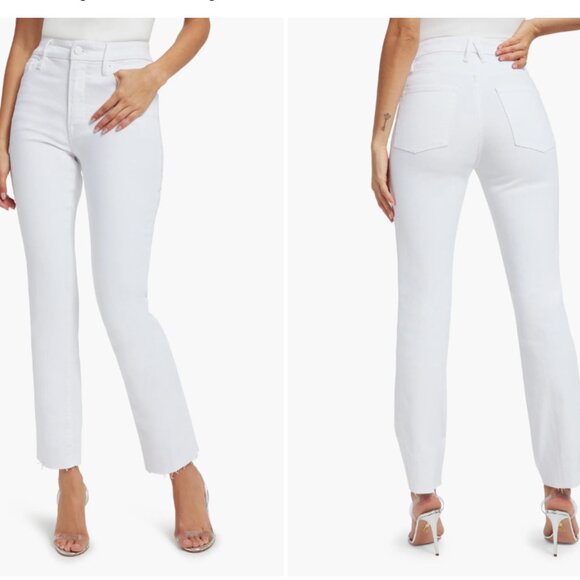 New Good American Good Straight High Waist Raw Hem Jeans in White037 size 10/30 - Picture 2 of 16